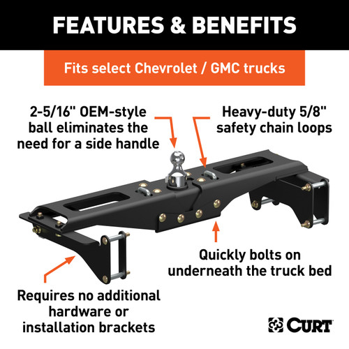 CURT OEM-Style Gooseneck Hitch, Select Chevrolet Silverado, GMC Sierra 2500, 3500 HD Gooseneck Trailer Hitch