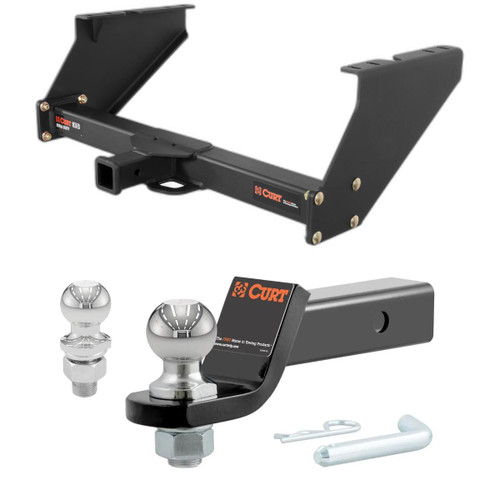 1999-2003 Ford F-350 Super Duty With 16 In. spare tire and 10 In. drop bumper Xtra Duty CURT Class 5 Trailer Hitch, 2" Receiver + 2" Ball + 1-7/8" Ball Kit
