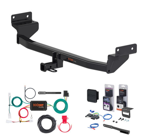 2017 - 2022 Kia Niro Excluding plug-in and EV models Curt 1-1/4" Class 2 Trailer Tow Hitch + 5-Flat Wiring Kit Tow Boat/Utility Trailer with Surge Brakes 12171