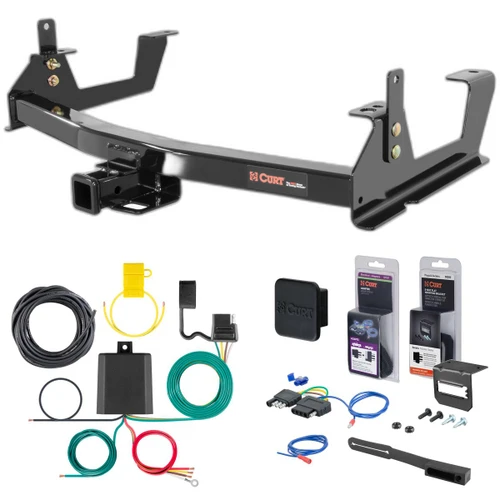 15 - 19 Chevrolet Silverado 2500 HD 8' bed, excluding factory receiver, Tommy Gate lift or cab & chassis Curt 2" Class 3 Trailer Tow Hitch + 5-Flat Wiring Kit Tow Boat/Utility Trailer with Surge Brakes 13187