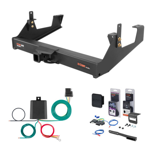 2011 - 2019 Chevrolet Silverado 2500 HD 8' bed, excluding factory receiver, Tommy Gate lift or cab & chassis Curt 2" Class 5 Trailer Tow Hitch + 5-Flat Wiring Kit Tow Boat/Utility Trailer with Surge Brakes 15460