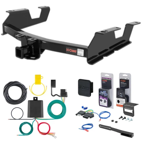 11 - 14 Chevrolet Silverado 2500 HD 8' bed, excluding factory receiver, Tommy Gate lift or cab & chassis Curt 2" Class 4 Trailer Tow Hitch + 5-Flat Wiring Kit Tow Boat/Utility Trailer with Surge Brakes 14061