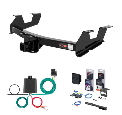 2011 - 2014 GMC Sierra 2500 HD 6' bed, excluding factory receiver, Tommy Gate lift or cab & chassis Curt 2" Class 3 Trailer Tow Hitch + 5-Flat Wiring Kit Tow Boat/Utility Trailer with Surge Brakes 13062