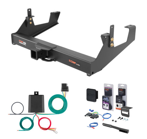 2011 - 2019 GMC Sierra 2500 HD 6' bed, excluding factory receiver, Tommy Gate lift or cab & chassis Curt 2-1/2" Class 5 Trailer Tow Hitch + 5-Flat Wiring Kit Tow Boat/Utility Trailer with Surge Brakes 15860