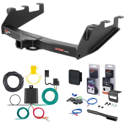 01 - 06 GMC Sierra 1500 HD Excluding 10" drop bumper, roll pan bumper or Tommy Gate lift Curt 2" Class 5 Trailer Tow Hitch + 5-Flat Wiring Kit Tow Boat/Utility Trailer with Surge Brakes 15323