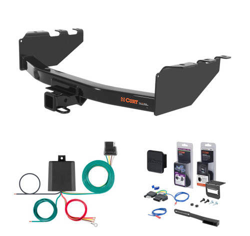 2007 - 2018 GMC Sierra 1500 Excluding roll pan bumper, Tommy Gate lift or 10" drop bumper Curt 2" Class 3 Trailer Tow Hitch + 5-Flat Wiring Kit Tow Boat/Utility Trailer with Surge Brakes 13301