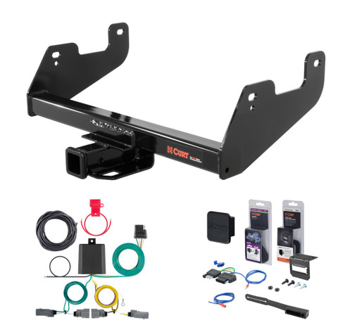2021 - 2023 Ford F-150 w/o LED Tailights + Excluding factory receiver or Police Responder Curt 2" Class 4 Trailer Tow Hitch + 4-way Wiring Kit Tow Boat/Utility Trailer with Surge Brakes 14017