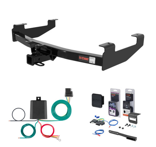 2007 - 2010 GMC Sierra 3500 HD 8' bed, excluding factory receiver, Tommy Gate lift or cab & chassis Curt 2" Class 3 Trailer Tow Hitch + 5-Flat Wiring Kit Tow Boat/Utility Trailer with Surge Brakes 13210