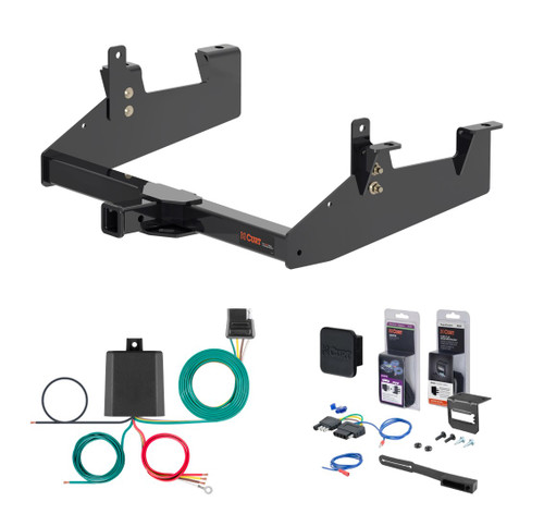 2020 - 2026 GMC Sierra 3500 HD 8' bed, excluding factory receiver, Tommy Gate lift or cab & chassis Curt 2" Class 4 Trailer Tow Hitch + 5-Flat Wiring Kit Tow Boat/Utility Trailer with Surge Brakes 14005