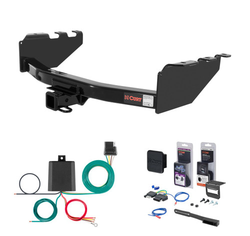 2007 - 2018 GMC Sierra 1500 Excluding roll pan bumper, Tommy Gate lift or 10" drop bumper Curt 2" Class 4 Trailer Tow Hitch + 5-Flat Wiring Kit Tow Boat/Utility Trailer with Surge Brakes 14301
