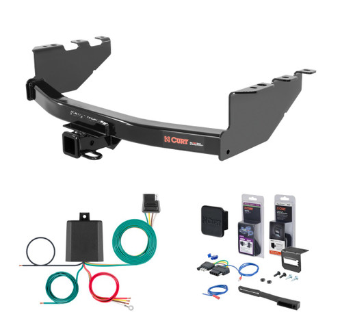 2014 - 2018 GMC Sierra 1500 Excluding roll pan bumper, Tommy Gate lift or 10" drop bumper Curt 2" Class 3 Trailer Tow Hitch + 5-Flat Wiring Kit Tow Boat/Utility Trailer with Surge Brakes 13175