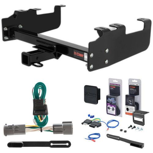 87 - 97 Ford F-250 Old body with 10" drop bumper, excluding 73 - 79 crew cab Curt 2" Class 3 Trailer Tow Hitch + 5-Flat Wiring Kit Tow Boat/Utility Trailer with Surge Brakes 13099