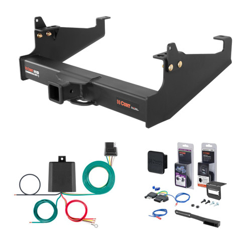 2008 - 2020 Ford F-350 Super Duty Cab & chassis with 34" frame width (O.D.) Curt 2-1/2" Class 5 Trailer Tow Hitch + 5-Flat Wiring Kit Tow Boat/Utility Trailer with Surge Brakes 15845