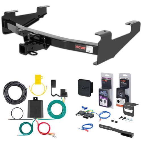 01 - 06 Chevrolet Silverado 3500 6' bed, excluding factory receiver, Tommy Gate lift or cab & chassis Curt 2" Class 3 Trailer Tow Hitch + 5-Flat Wiring Kit Tow Boat/Utility Trailer with Surge Brakes 13208