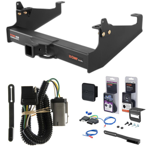 02 - 04 Ford F-350 Super Duty Cab & chassis with 34" frame width (O.D.) Curt 2-1/2" Class 5 Trailer Tow Hitch + 5-Flat Wiring Kit Tow Boat/Utility Trailer with Surge Brakes 15845