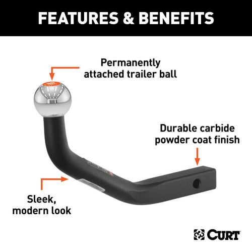 CURT Euro Mount (2" Ball, 1-1/4" Shank, 3,500 lbss., 5-1/8" High, 9-3/4" Long) Trailer Hitch Ball Mount