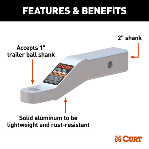 CURT Aluminum Ball Mount (2" Shank, 8,000 lbss, 2" Drop, 8-1/2" Long) Trailer Hitch Ball Mount