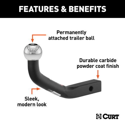 CURT Euro Mount (1-7/8" Ball, 1-1/4" Shank, 3,500 lbss., 4-5/8" High, 7-1/4" Long) Trailer Hitch Ball Mount