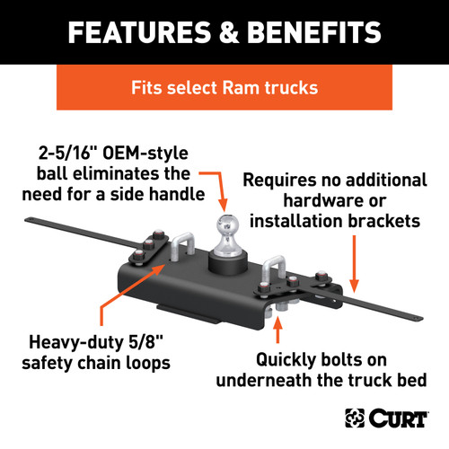CURT OEM-Style Gooseneck Hitch, Select Ram 3500 Gooseneck Trailer Hitch