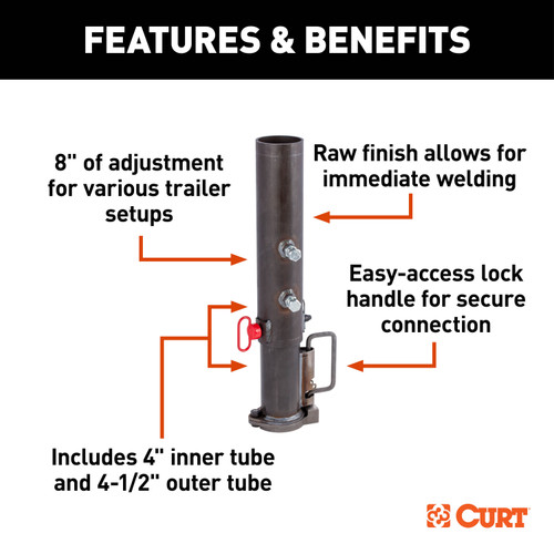CURT 30K 2-5/16" Adjustable Heavy-Duty Gooseneck Coupler, Round Tube, Weld-On, Carbon Steel 25030