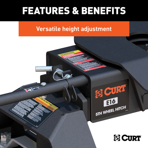 CURT 16K, E16 5th Wheel Hitch, 16,000 lbs, Select Chevrolet Silverado, GMC Sierra 2500, 3500 HD, 8-Foot Bed Puck System 16097