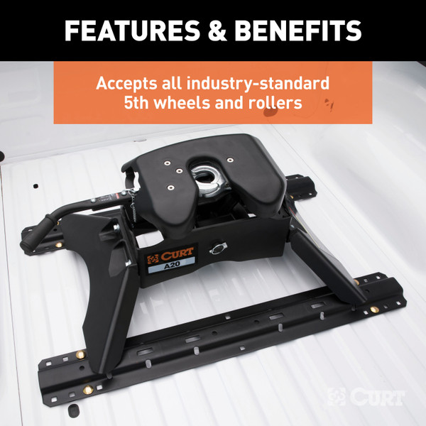 CURT 16200 Industry-Standard 5th Wheel Hitch Rails and Brackets, Carbide Black, 25,000 Pounds