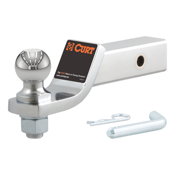 CURT 45295 Chrome Trailer Hitch Mount with 2-Inch Ball & Pin, Fits 2-In Receiver, 7,500 lbss, 2" Drop - CURT