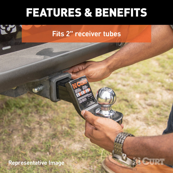 CURT 45260 Class 3 Trailer Hitch Ball Mount, Fits 2-Inch Receiver, 7,500 lbss, 1-Inch Hole, 2-In Drop, 3/4-Inch Rise