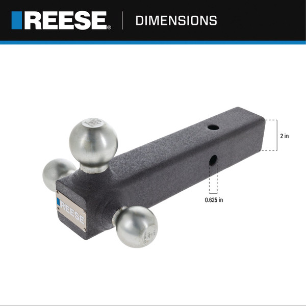 Reese Tri-Ball Trailer Hitch Ball Mount, (1-7/8 Inch, 2 Inch, 2-5/16 Inch Trailer Hitch Balls), Fits 2 Inch Square Receiver, 16,000 lbss. Capacity, Premium Black 7096400