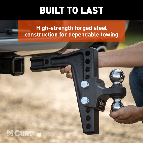 CURT 45936 Deep-Drop Adjustable Trailer Hitch Ball Mount with Dual Ball, 2" Shank, Up to 15,000 lbss