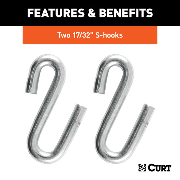 CURT 80301 48-Inch Trailer Safety Chain with 17/32-In S-Hooks, 7,000 lbs Break Strength