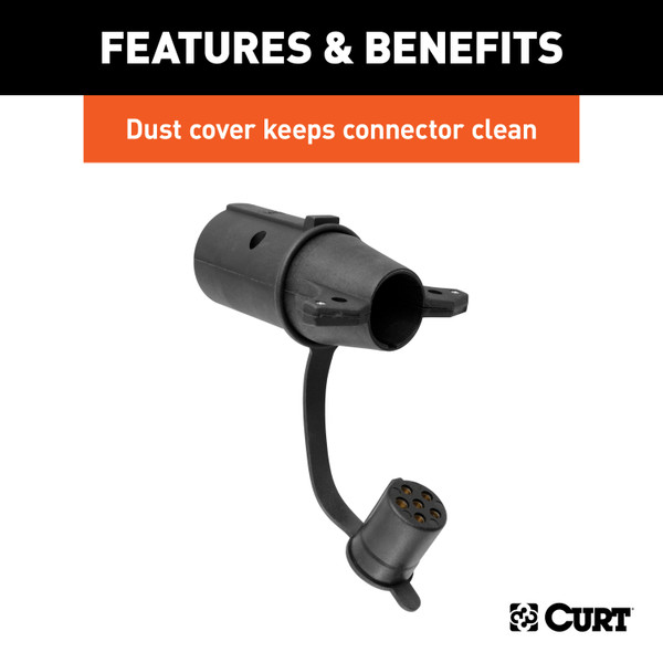 CURT 57265 7-Way RV Blade Vehicle-Side to 6-Way Round Trailer Wiring Adapter with Tester, Center Pin Brake Lights