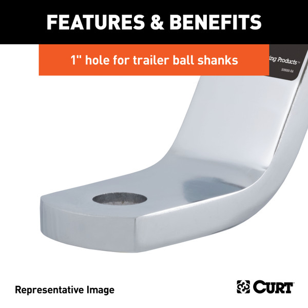 CURT 45296 Chrome Class 3 Trailer Hitch Ball Mount, Fits 2-Inch Receiver, 7,500 lbss, 1-Inch Hole, 4-Inch Drop, 2-In Rise