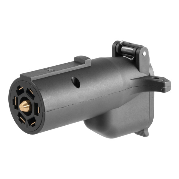 CURT 57726 7-Way RV Blade Vehicle-Side to 6-Way Round Trailer Wiring Adapter with Backup Alarm, Center Pin Auxiliary Power - CURT