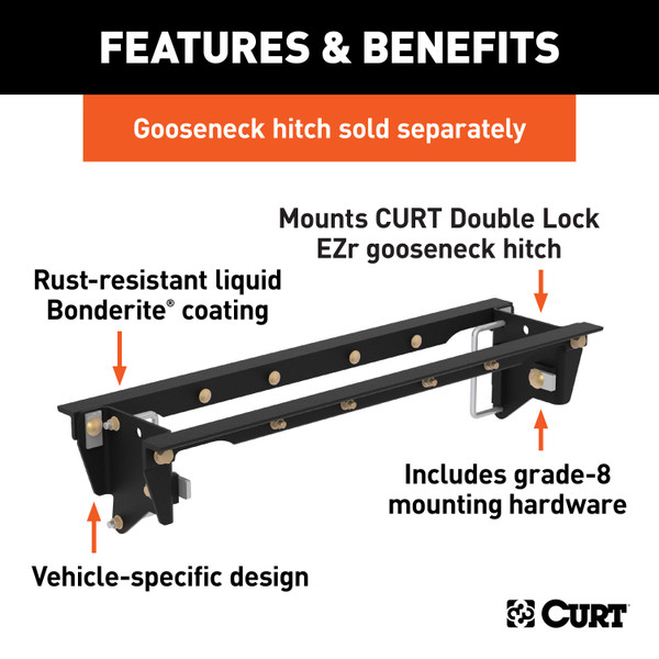 CURT 60647 Double Lock EZr Gooseneck Installation Brackets, Fits Select Ford F-250, F-350 Super Duty