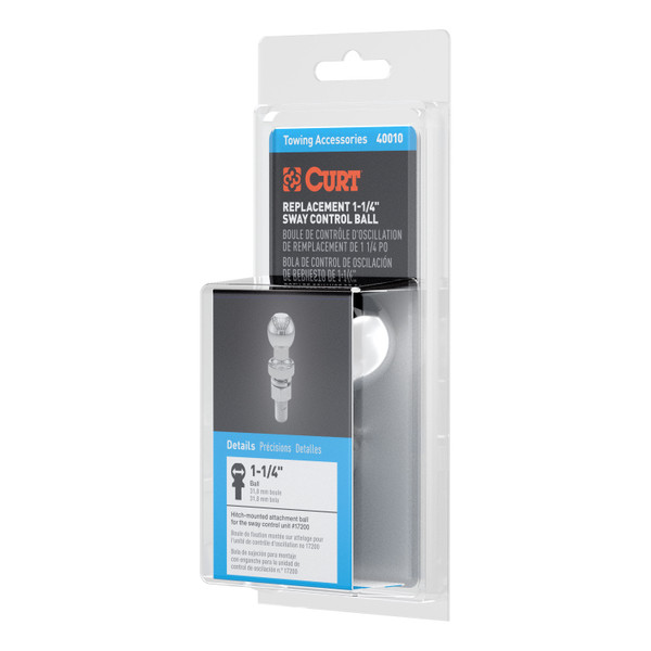 CURT 40010 Replacement Trailer Sway Control Ball, 1-1/4-Inch Diameter, 5/8 x 1-3/4-In Shank, Packaged - CURT