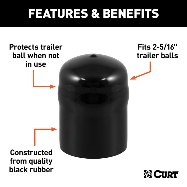 CURT 21811 Black Rubber Trailer Hitch Ball Cover, 2-5/16-Inch Diameter