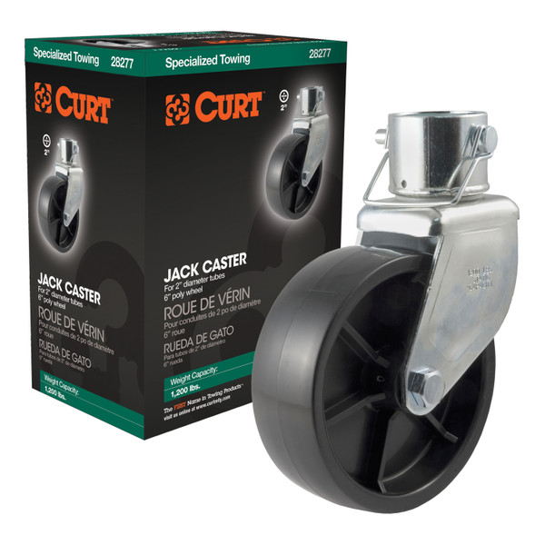 CURT 28277 6-Inch Caster Trailer Jack Wheel Replacement, Fits 2-In Tube, 1,200 lbs - CURT