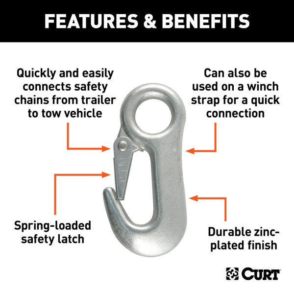 CURT 81360 Snap Hook Trailer Safety Chain Hook Carabiner Clip, 5/8-Inch Diameter Eye, 3,500 lbs