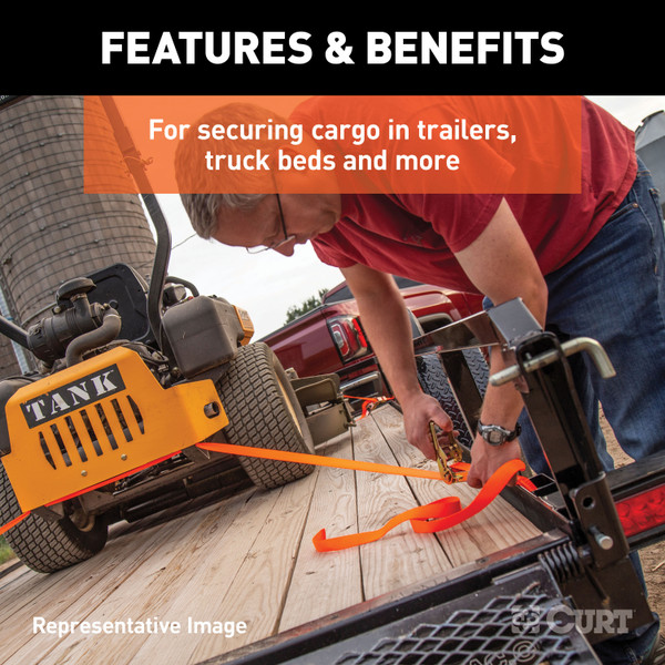 CURT 83019 1-Inch x 16-Foot Blue Nylon Ratchet Strap, 2,200 lbs. Break Strength