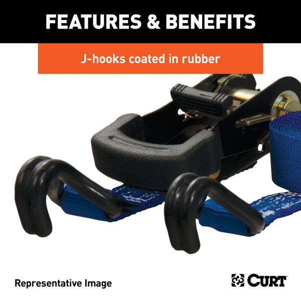 CURT 83019 1-Inch x 16-Foot Blue Nylon Ratchet Strap, 2,200 lbs. Break Strength