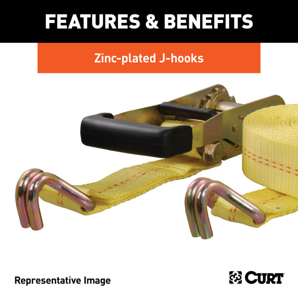 CURT 83047 2-Inch x 27-Foot Yellow Nylon Ratchet Strap, 10,000 lbs. Break Strength
