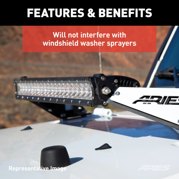 ARIES 15912 Jeep Wrangler JK Hood Light Brackets, LEDs Sold Separately