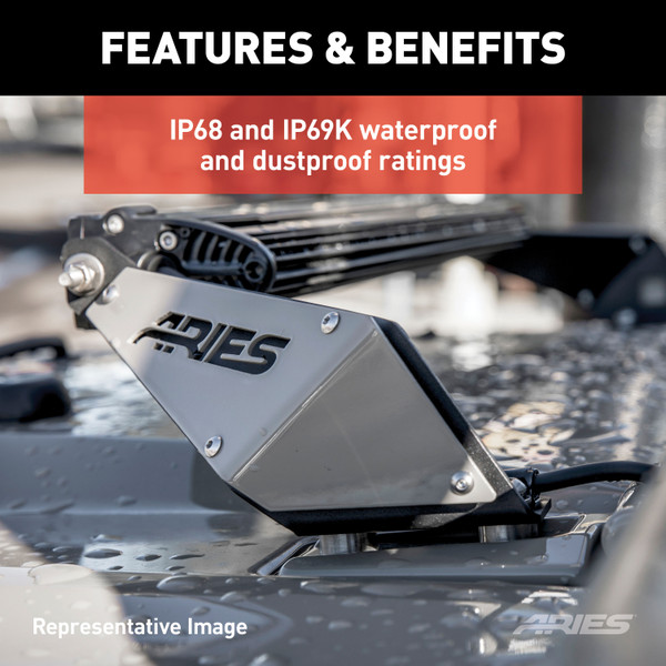 ARIES 1501300 20-Inch LED Light Bar for Jeep Wrangler JK, Hood Mount Brackets, 9,800-Lumen Combo Beam