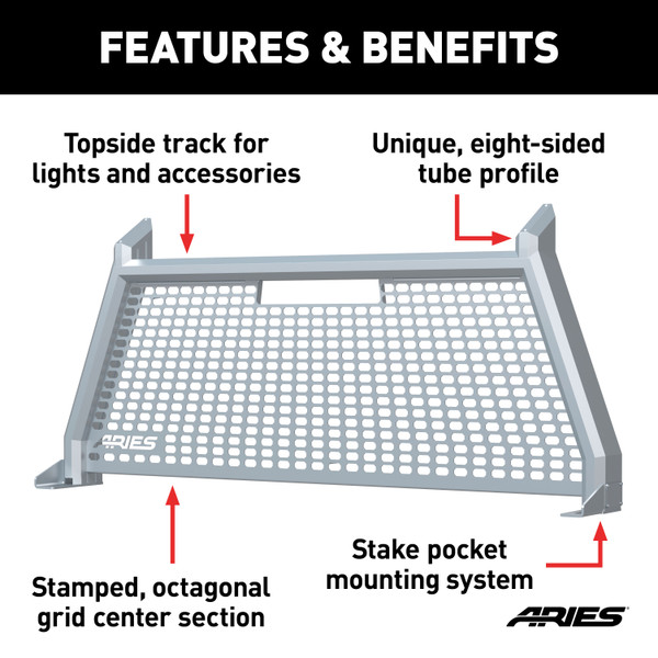 ARIES 1110202 AdvantEDGE Chrome Aluminum Truck Headache Rack Cab Protector, Select Ford F-150, Lightning