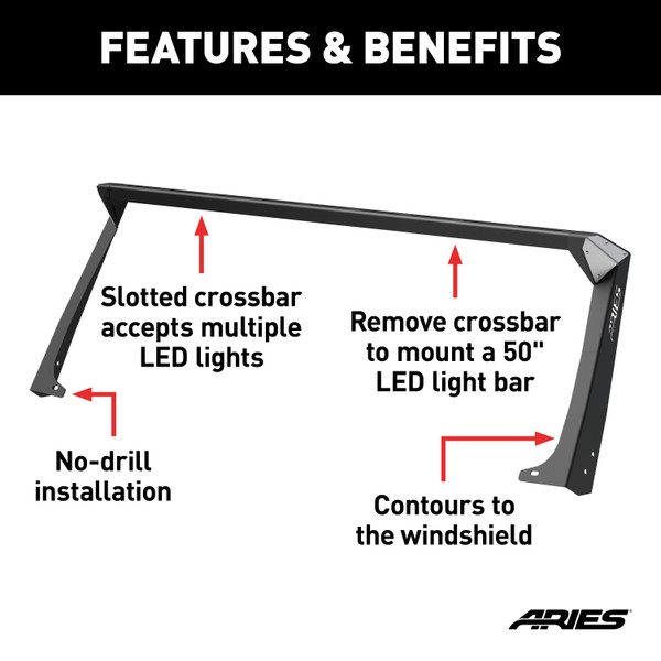 ARIES 15916 Jeep Wrangler TJ Roof Light Brackets and Crossbar, LEDs Sold Separately