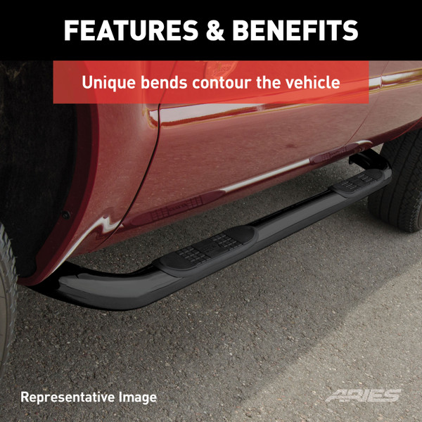 ARIES 204045 3-Inch Round Black Steel Nerf Bars, No-Drill, Fits Select Chevrolet Silverado, GMC Sierra 1500, 2500, 3500 HD