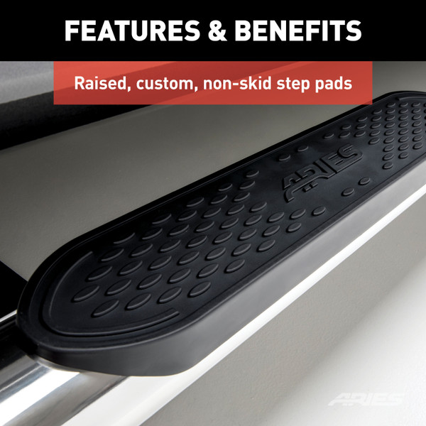 ARIES S224051-2 4-Inch Oval Polished Stainless Steel Nerf Bars, Select Chevrolet Colorado, GMC Canyon Crew Cab