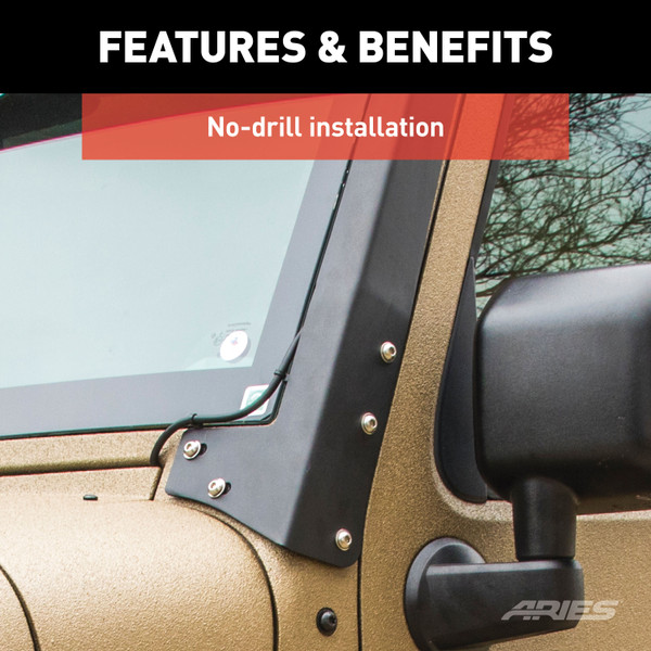 ARIES 15911 Jeep Wrangler JK Roof Light Brackets, LEDs Sold Separately