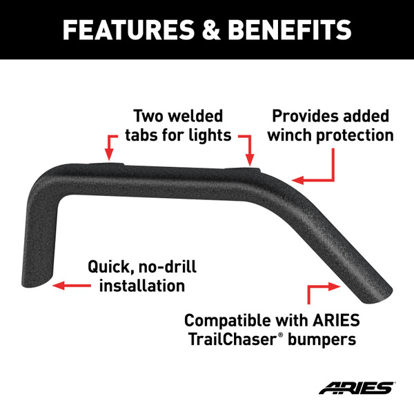 ARIES 2081252 TrailChaser Black Aluminum Front Jeep Bumper Round Center Brush Guard Only